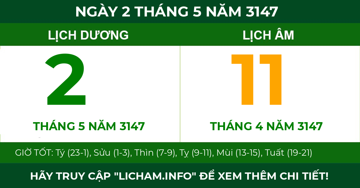 lịch âm ngày 2 tháng 5 năm 3147