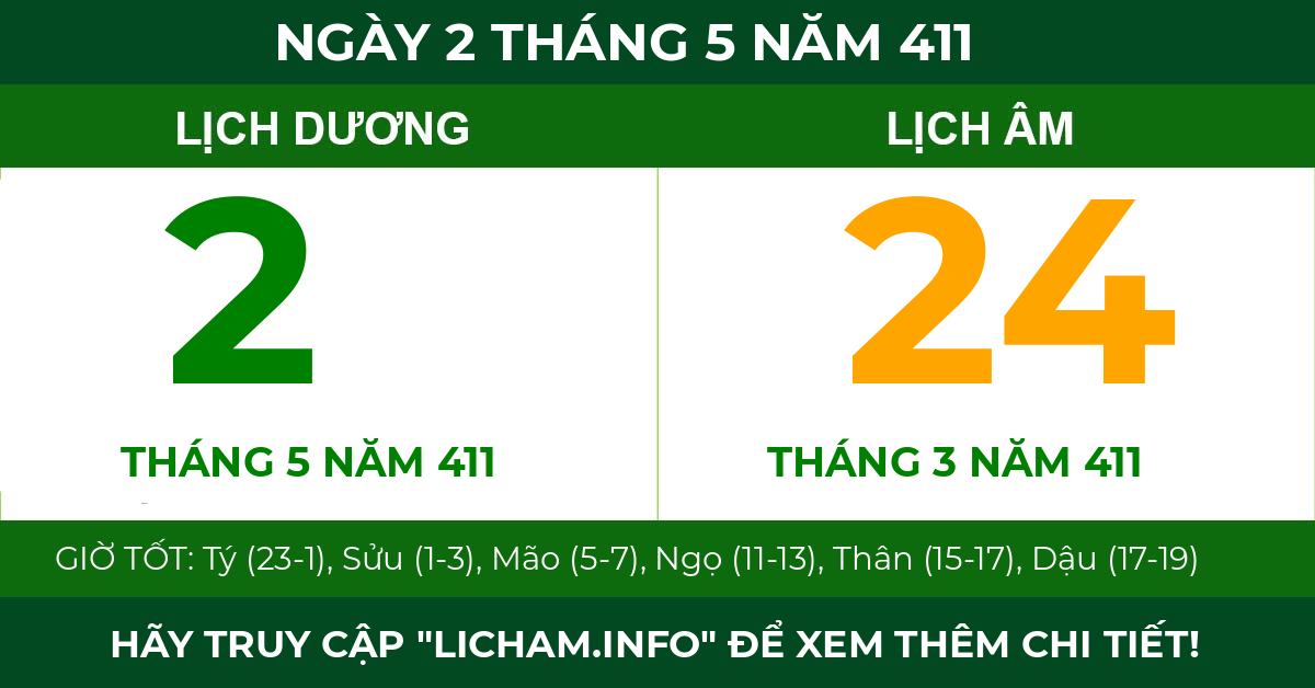 lịch âm ngày 2 tháng 5 năm 411