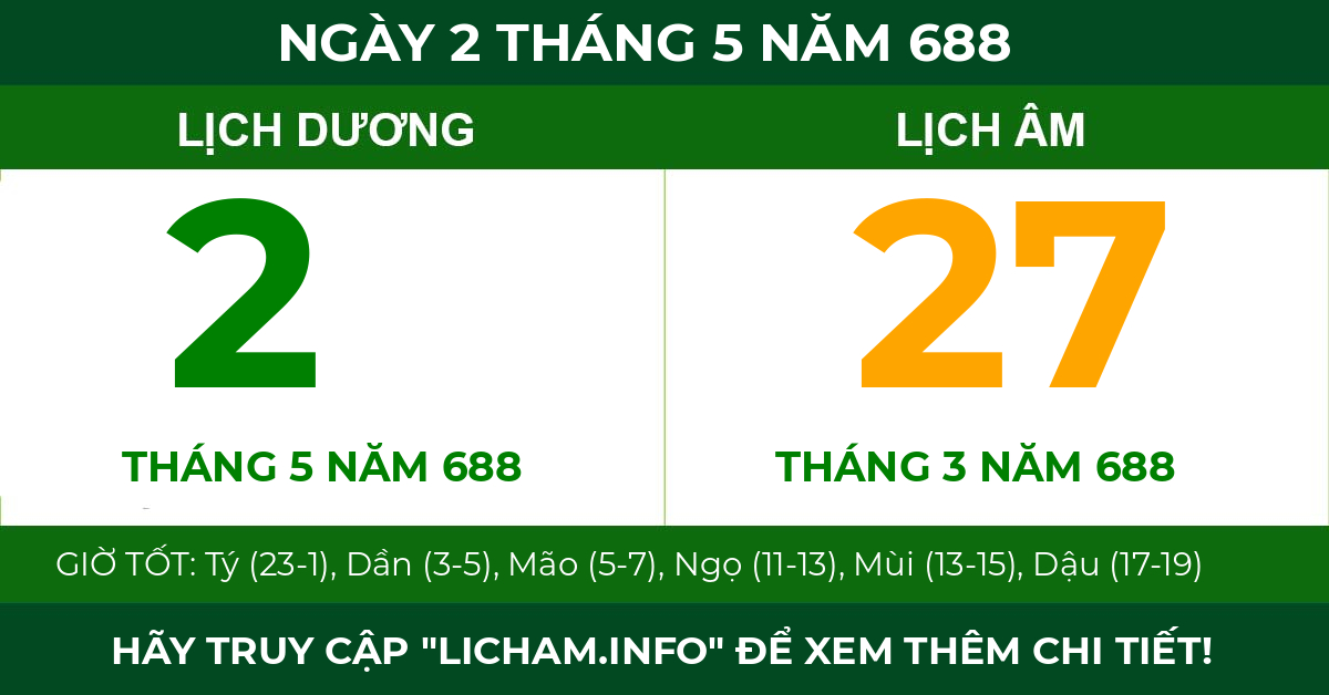 lịch âm ngày 2 tháng 5 năm 688