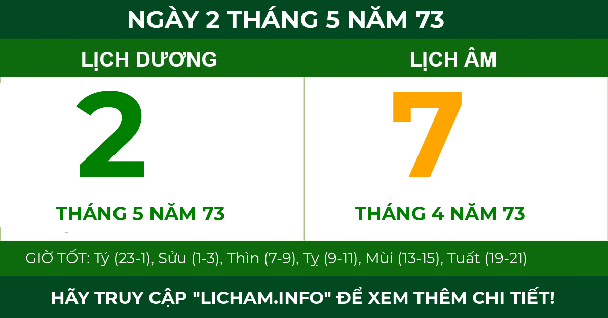 lịch âm ngày 2 tháng 5 năm 73