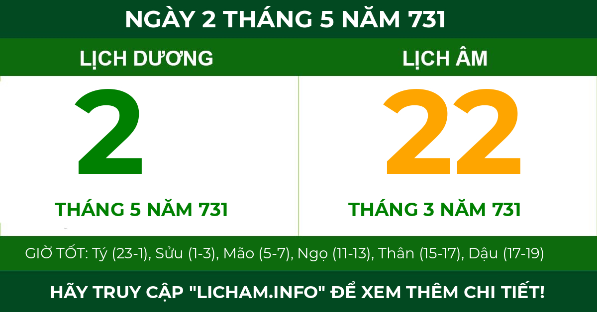 lịch âm ngày 2 tháng 5 năm 731