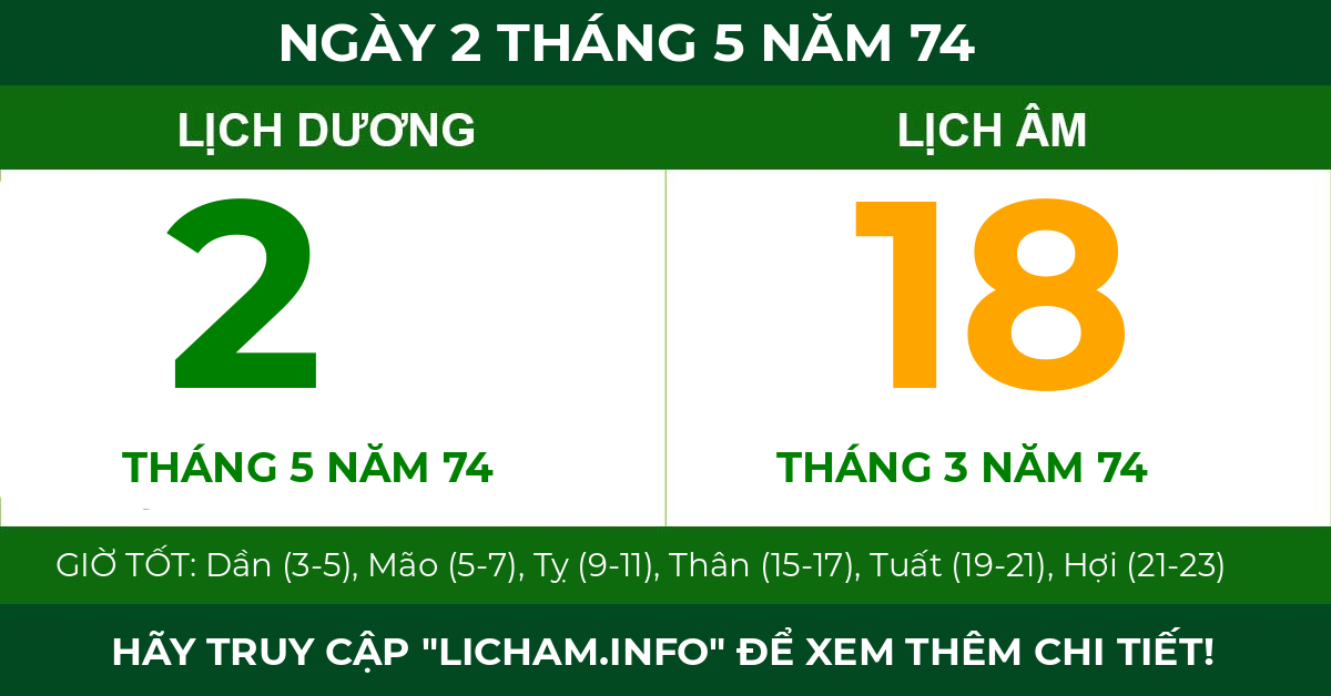 lịch âm ngày 2 tháng 5 năm 74
