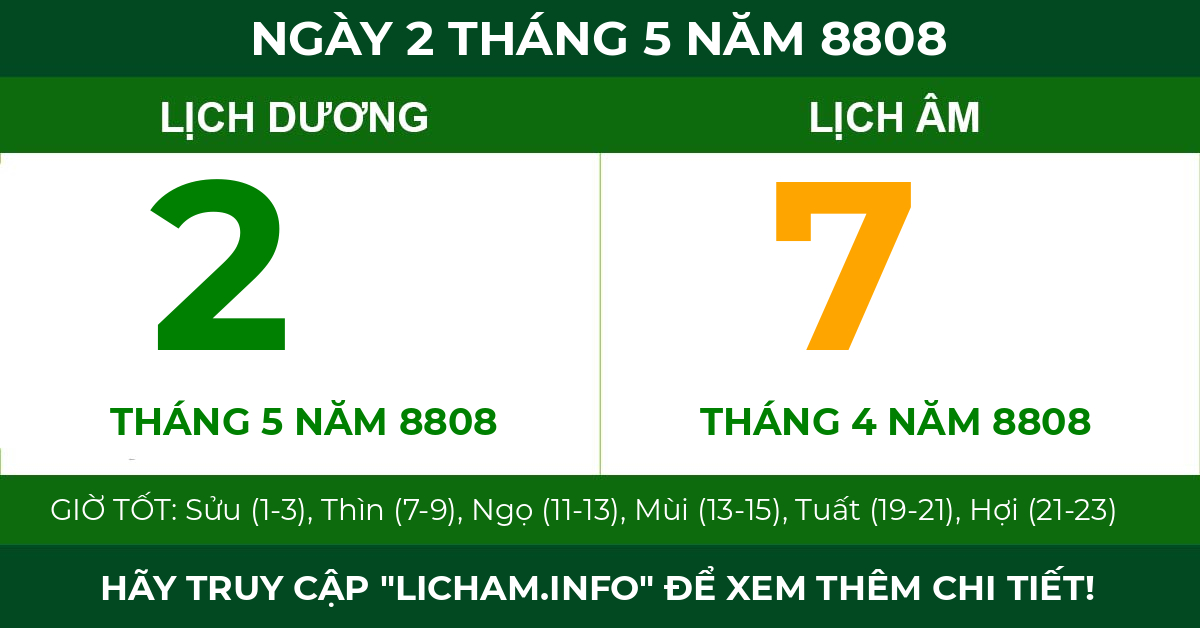 lịch âm ngày 2 tháng 5 năm 8808