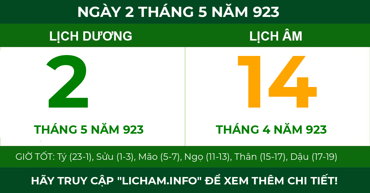 lịch âm ngày 2 tháng 5 năm 923