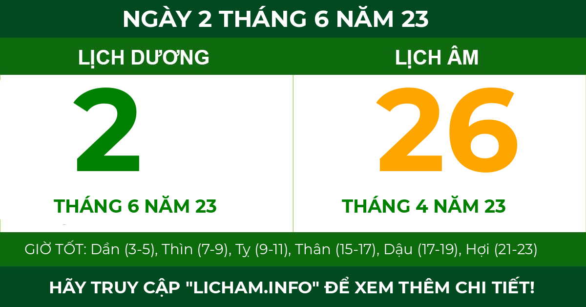 lịch âm ngày 2 tháng 6 năm 23