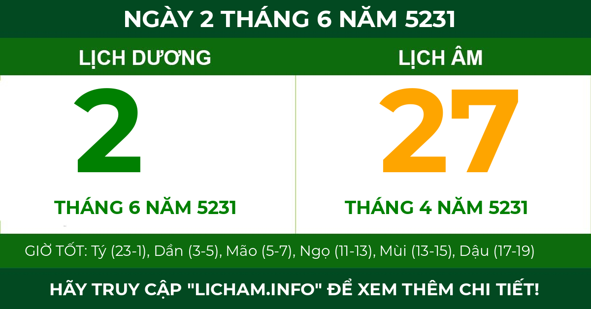 lịch âm ngày 2 tháng 6 năm 5231