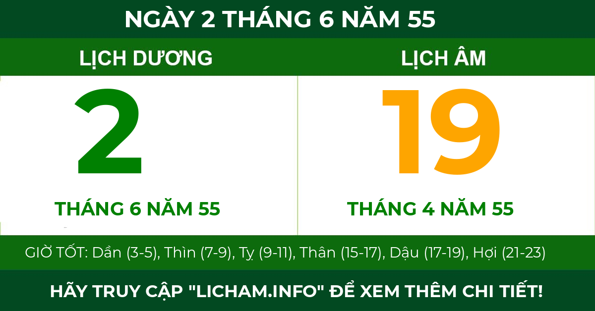 lịch âm ngày 2 tháng 6 năm 55