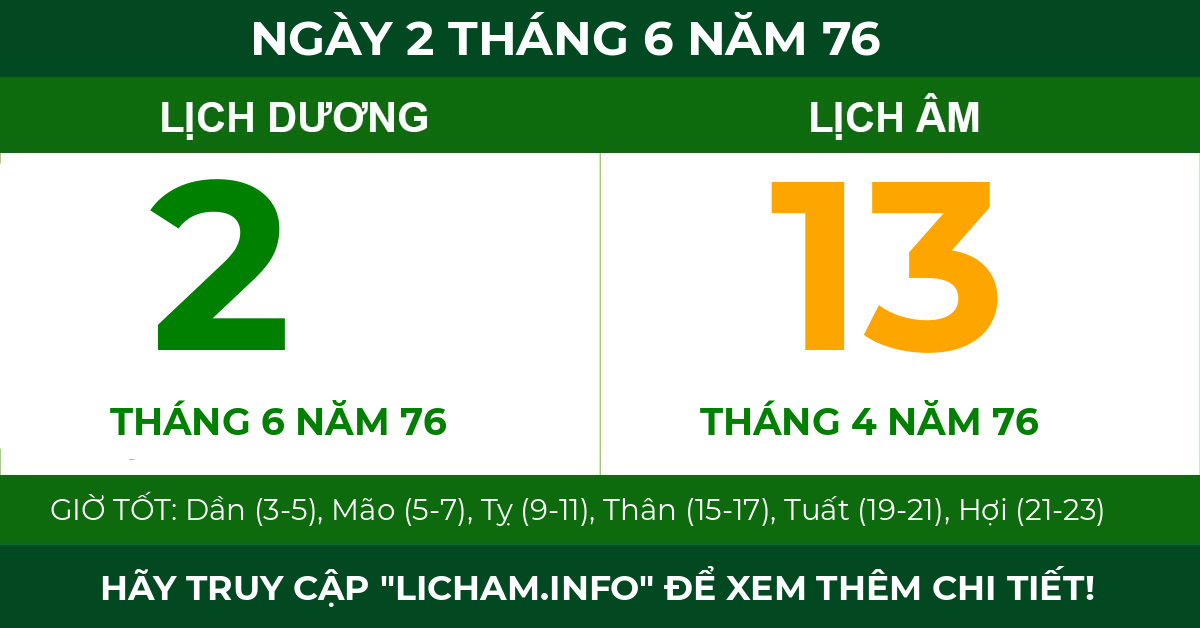 lịch âm ngày 2 tháng 6 năm 76