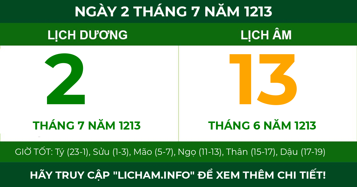 lịch âm ngày 2 tháng 7 năm 1213