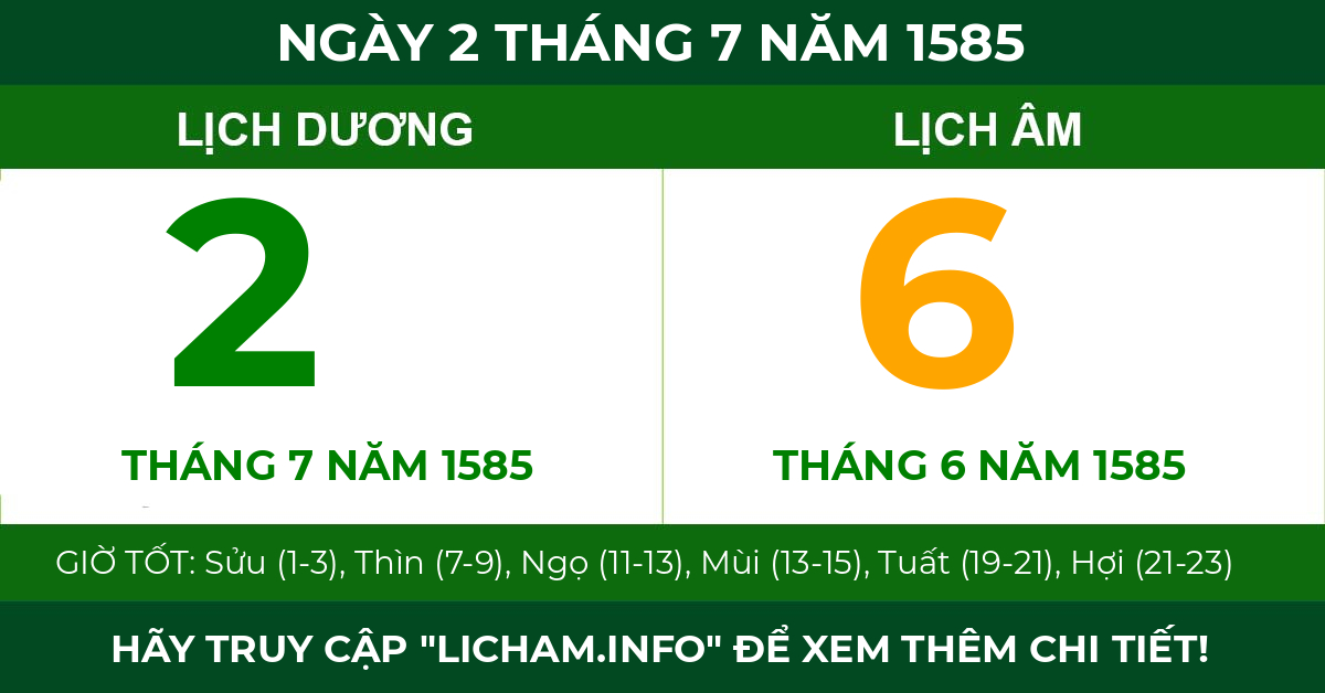 lịch âm ngày 2 tháng 7 năm 1585