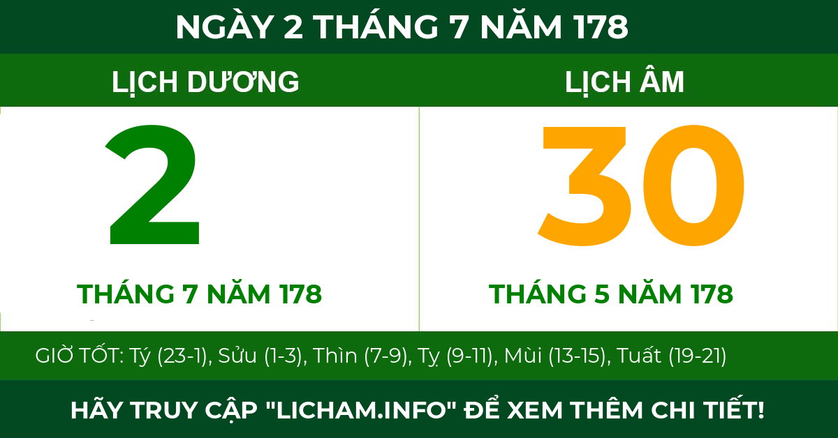 lịch âm ngày 2 tháng 7 năm 178