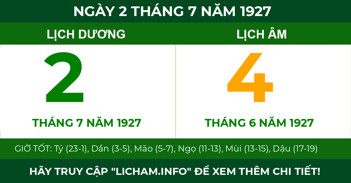 lịch âm ngày 2 tháng 7 năm 1927