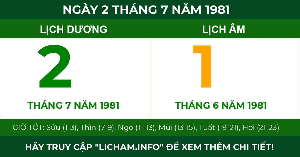 lịch âm ngày 2 tháng 7 năm 1981