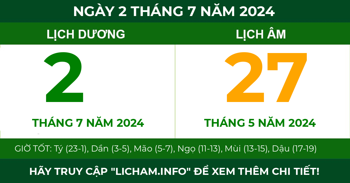 lịch âm ngày 2 tháng 7 năm 2024