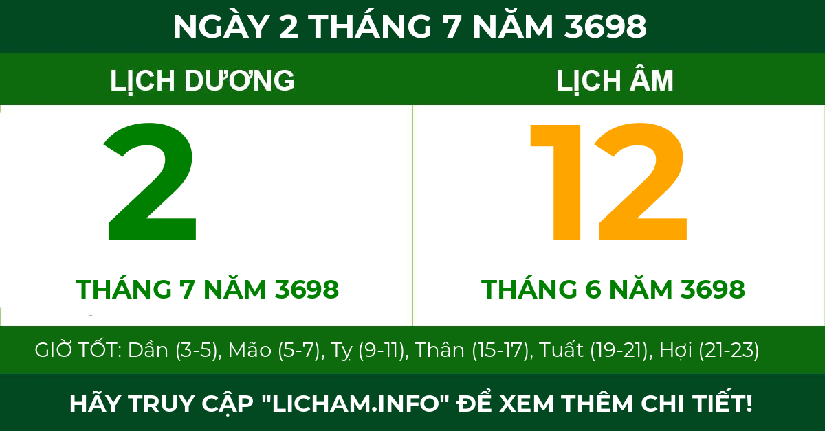 lịch âm ngày 2 tháng 7 năm 3698