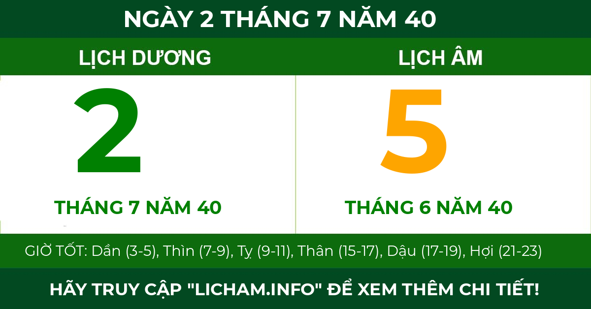 lịch âm ngày 2 tháng 7 năm 40