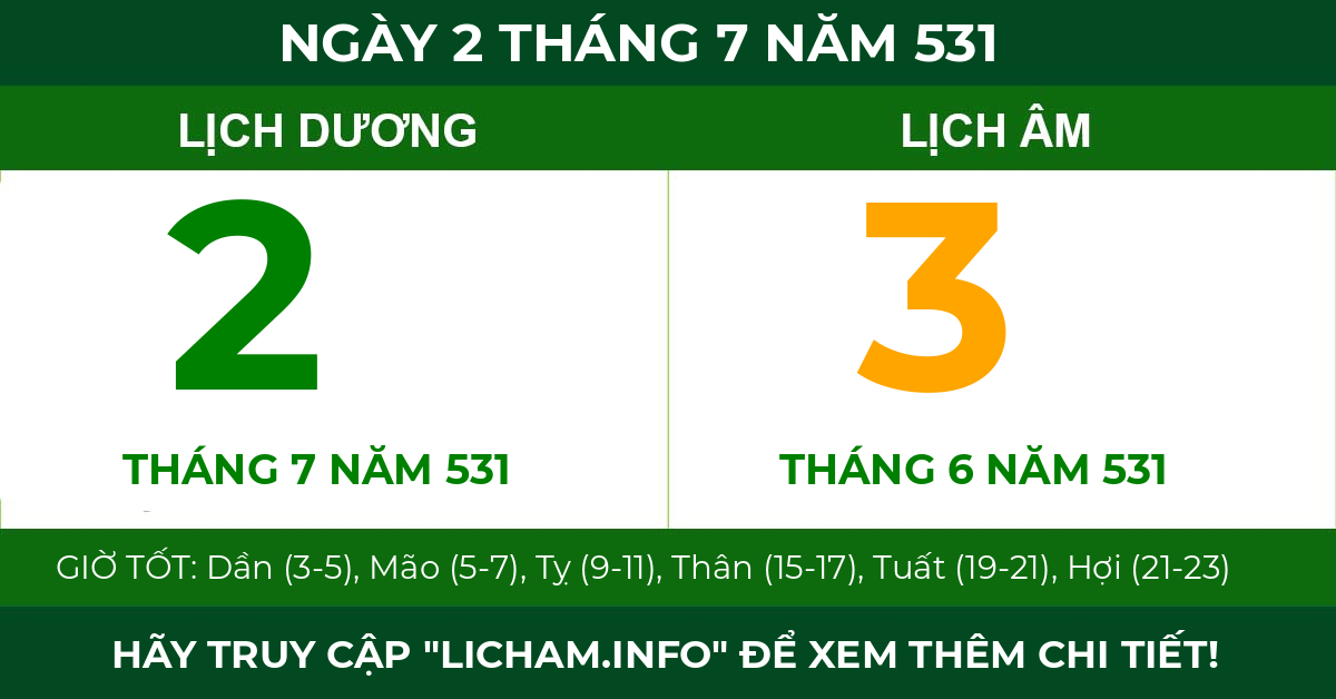 lịch âm ngày 2 tháng 7 năm 531
