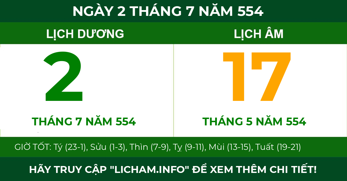 lịch âm ngày 2 tháng 7 năm 554