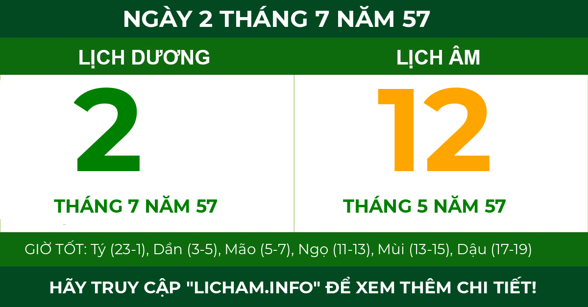 lịch âm ngày 2 tháng 7 năm 57