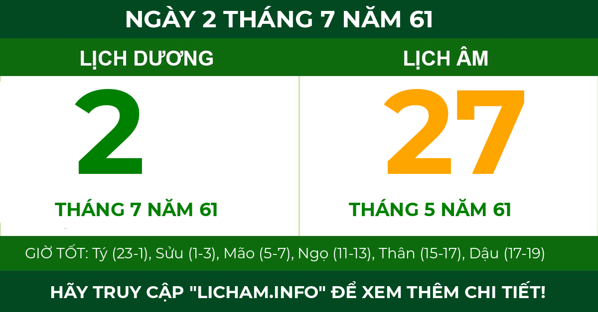 lịch âm ngày 2 tháng 7 năm 61