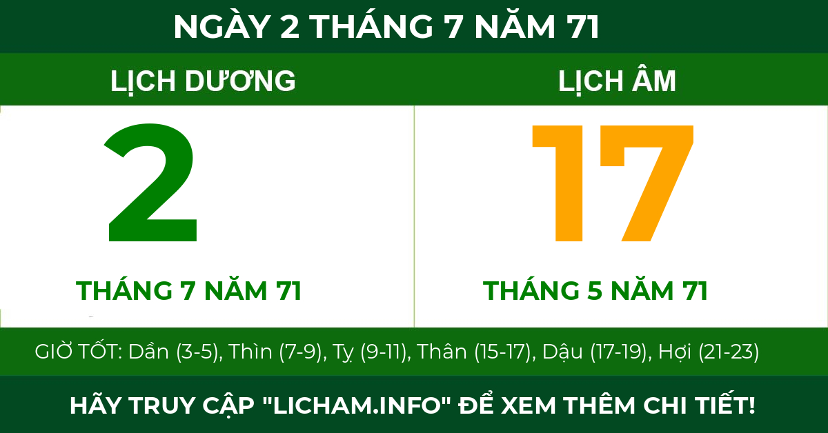 lịch âm ngày 2 tháng 7 năm 71