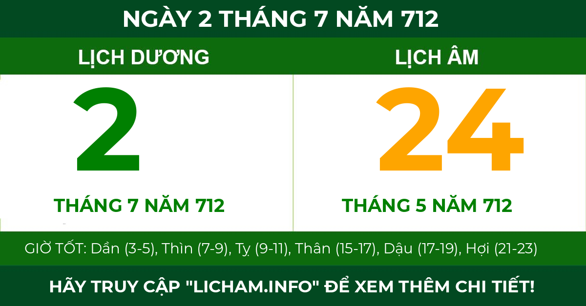lịch âm ngày 2 tháng 7 năm 712