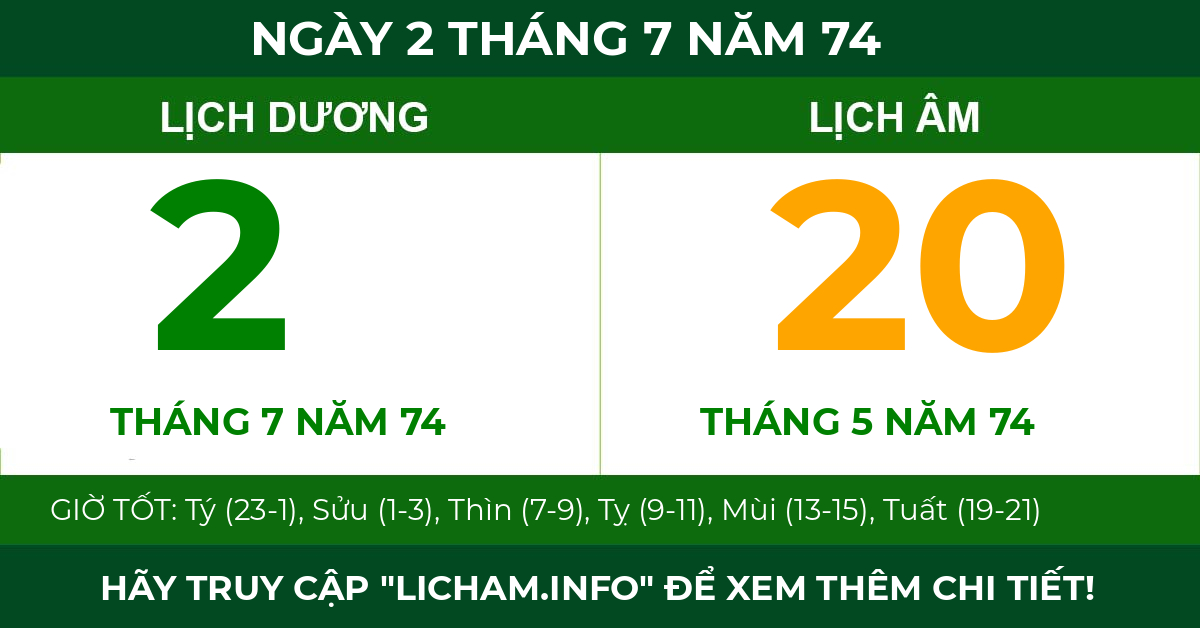 lịch âm ngày 2 tháng 7 năm 74