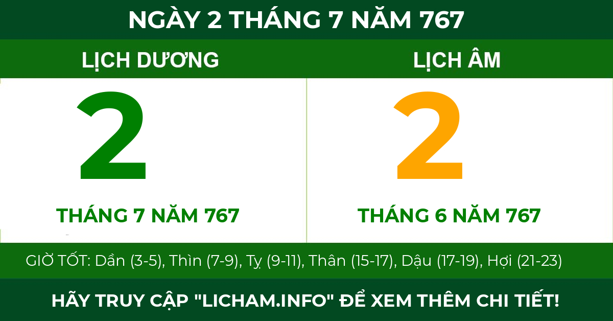 lịch âm ngày 2 tháng 7 năm 767