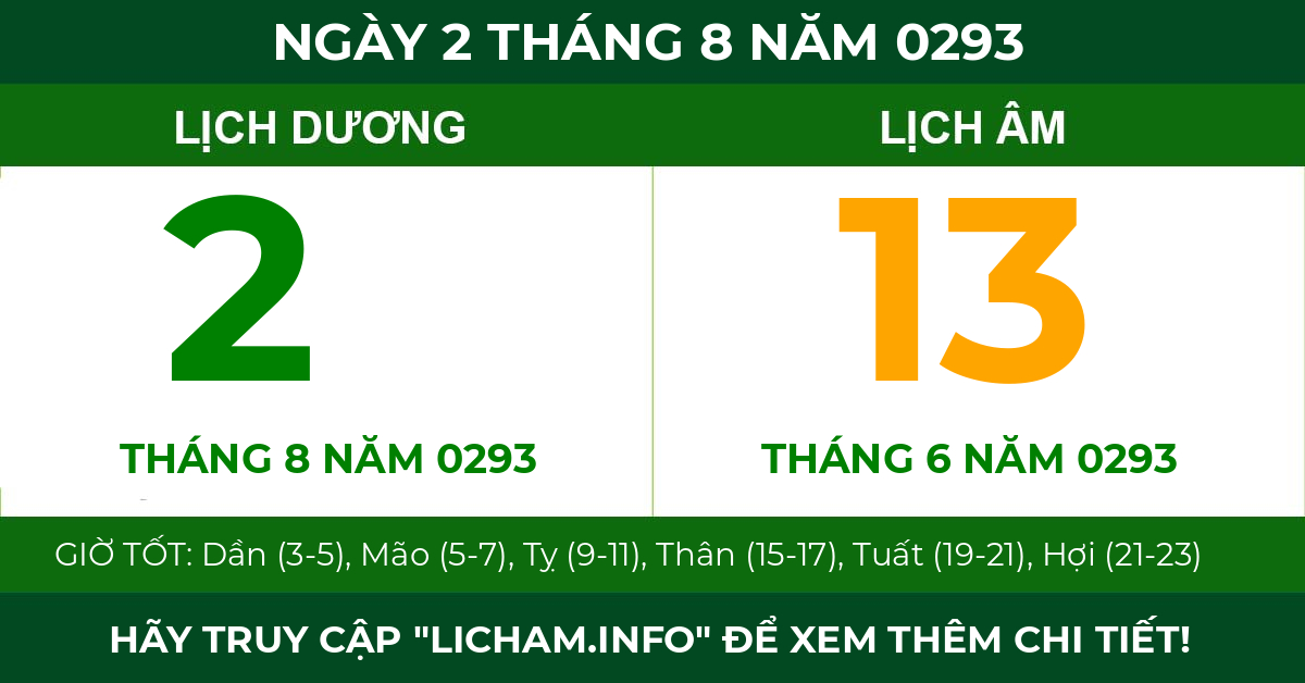 lịch âm ngày 2 tháng 8 năm 0293