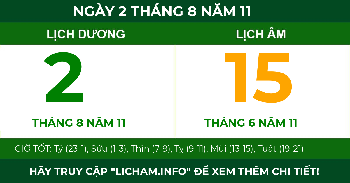 lịch âm ngày 2 tháng 8 năm 11