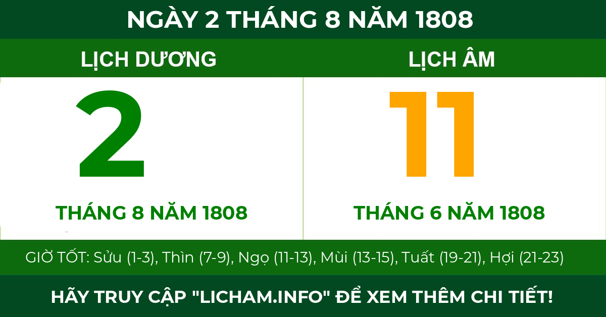 lịch âm ngày 2 tháng 8 năm 1808