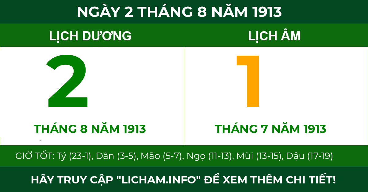 lịch âm ngày 2 tháng 8 năm 1913