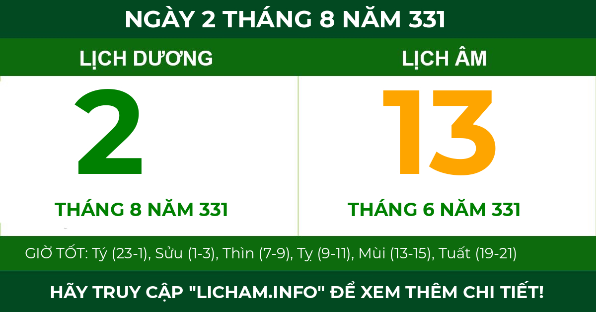 lịch âm ngày 2 tháng 8 năm 331