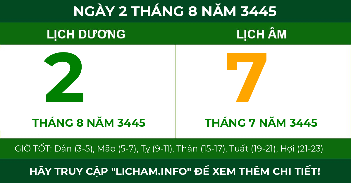 lịch âm ngày 2 tháng 8 năm 3445