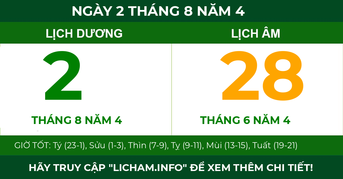 lịch âm ngày 2 tháng 8 năm 4