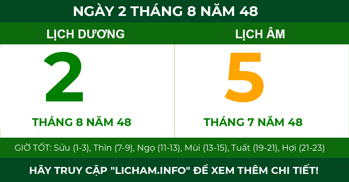 lịch âm ngày 2 tháng 8 năm 48