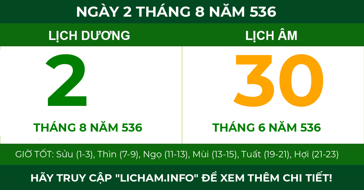 lịch âm ngày 2 tháng 8 năm 536