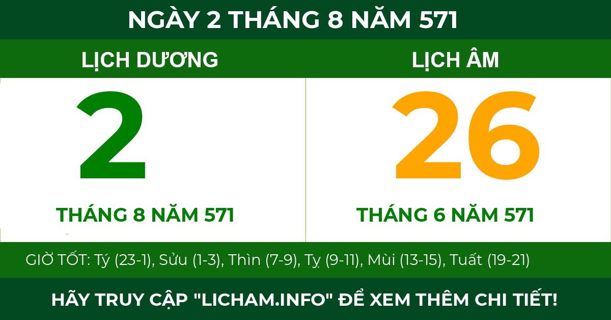 lịch âm ngày 2 tháng 8 năm 571