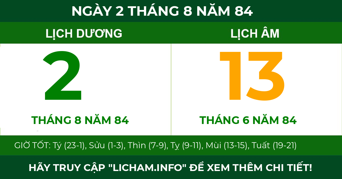lịch âm ngày 2 tháng 8 năm 84