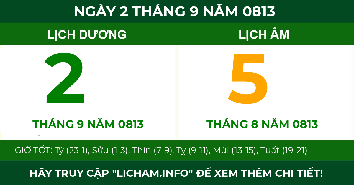 lịch âm ngày 2 tháng 9 năm 0813