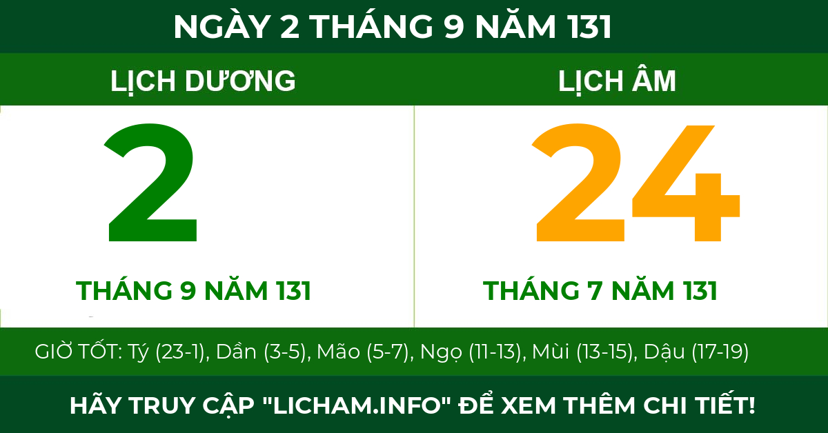 lịch âm ngày 2 tháng 9 năm 131