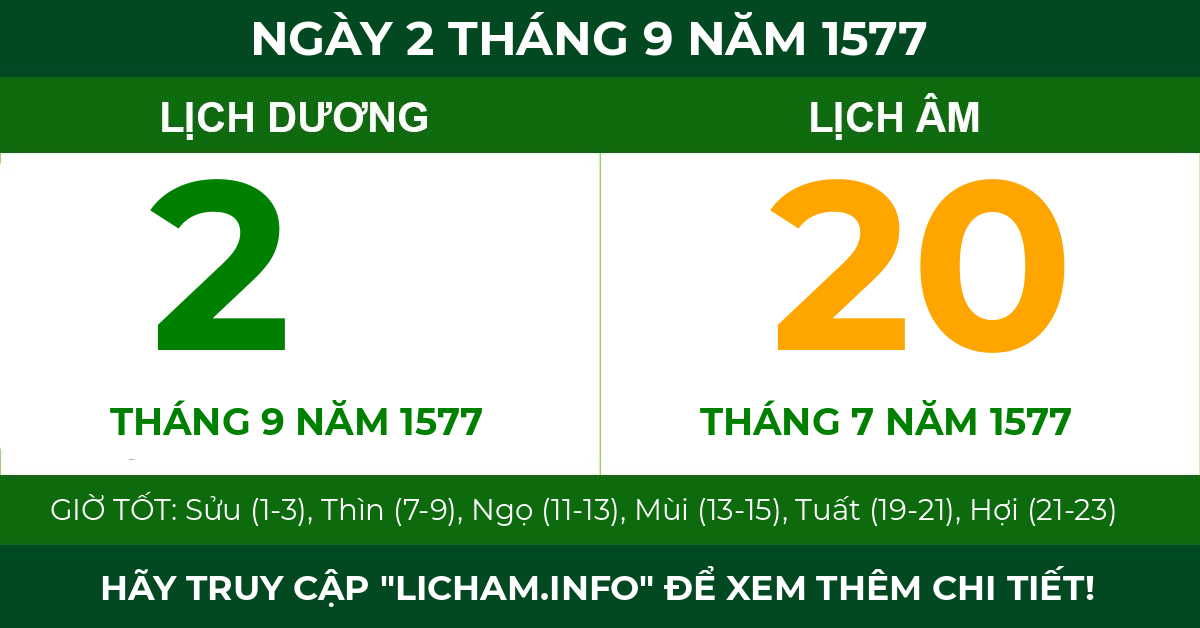 lịch âm ngày 2 tháng 9 năm 1577