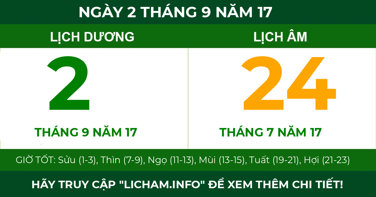 lịch âm ngày 2 tháng 9 năm 17