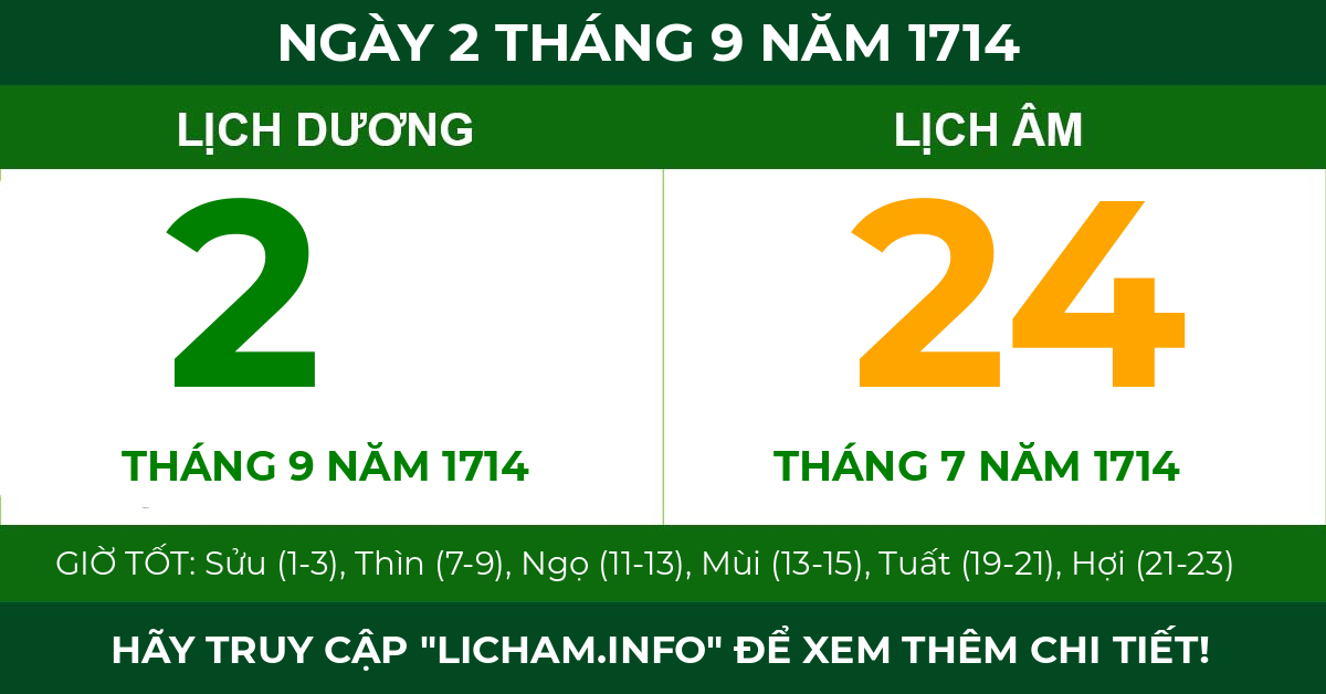 lịch âm ngày 2 tháng 9 năm 1714