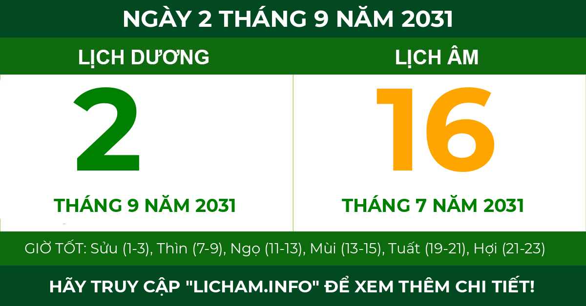 lịch âm ngày 2 tháng 9 năm 2031