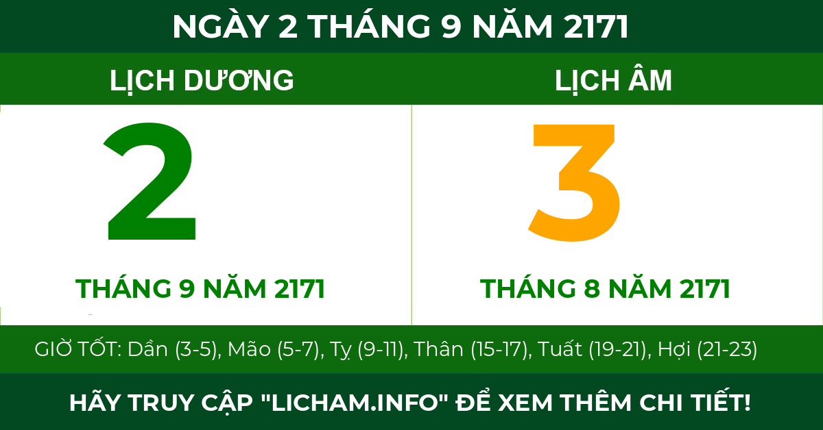 lịch âm ngày 2 tháng 9 năm 2171