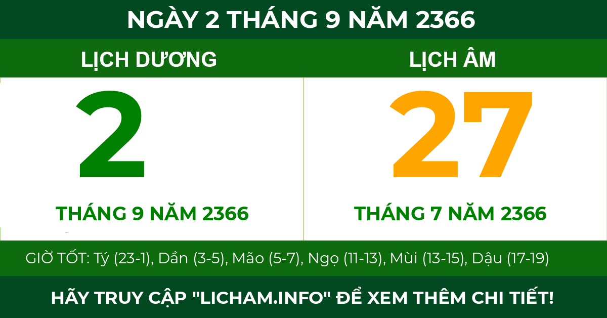 lịch âm ngày 2 tháng 9 năm 2366