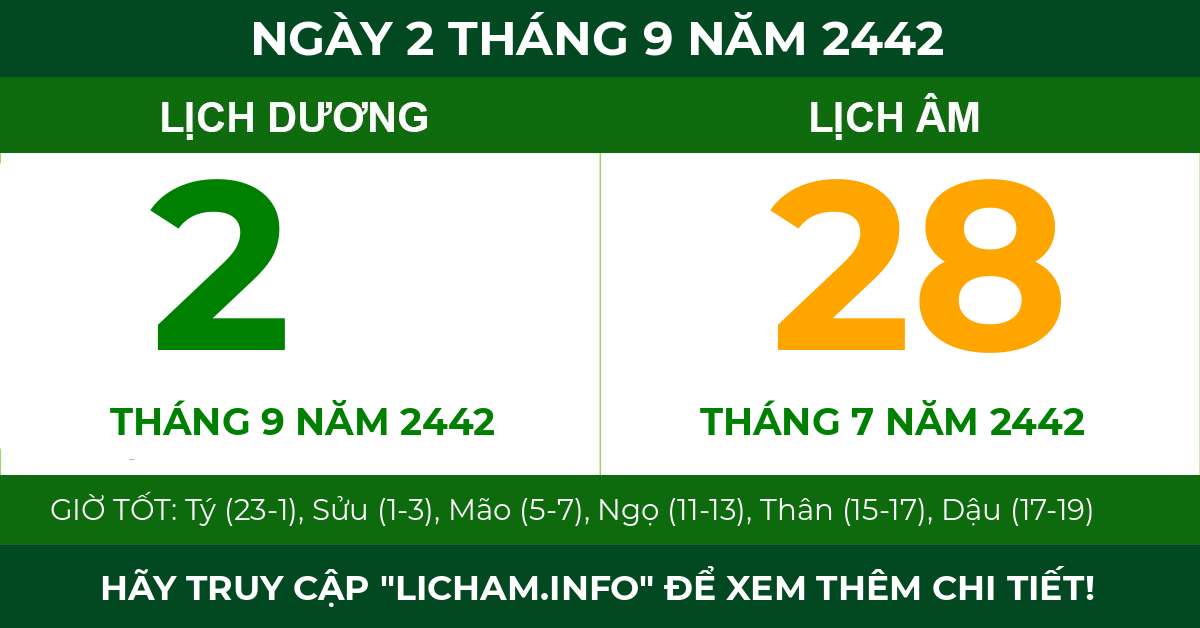lịch âm ngày 2 tháng 9 năm 2442
