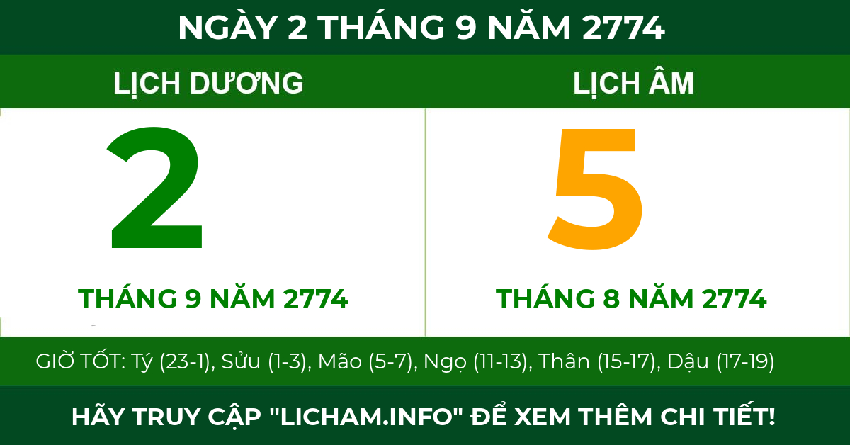 lịch âm ngày 2 tháng 9 năm 2774
