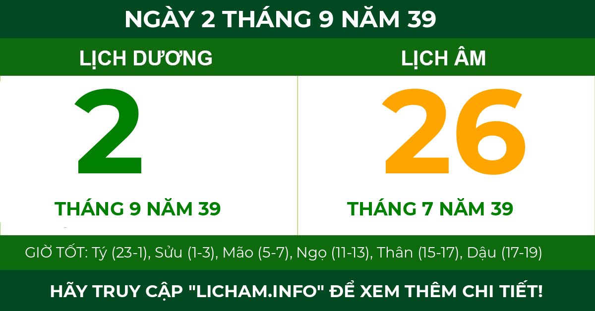 lịch âm ngày 2 tháng 9 năm 39